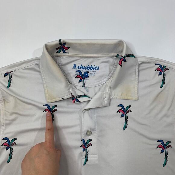 Chubbies Polo Shirt Mens M Medium Off White Palm Tree AOP Performance Golf *READ - Picture 3 of 13